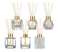 PIGIAOKA Reed Diffuser Bottles Set, 6PCS 100ml Empty Refillable Diffuser Jars with 30pcs Reed Sticks, Diamond Glass Bottles with Lids for Home & Office