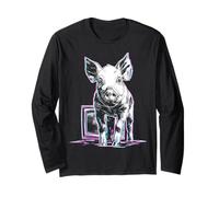 Piglet Animal Portrait Drawing Graphic Illustration Motif Long Sleeve T-Shirt