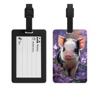 Piglet in The Purple Flowers Luggage Tag Travel Bag Suitcase Baggage Name Tags
