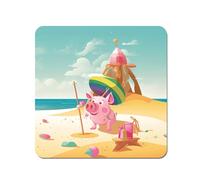 Piglet On A Beach Holiday Coasters - Set of 4 Warren Reed - Designer Yellow One Size