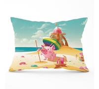 Piglet On A Beach Holiday Cushions Warren Reed - Designer Yellow 33cm x 48cm