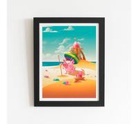 Piglet On A Beach Holiday Framed Art Print Warren Reed - Designer Black W20 inch x H30 inch