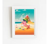 Piglet On A Beach Holiday Framed Art Print Warren Reed - Designer White W24 inch x H36 inch