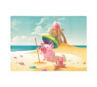 Piglet On A Beach Holiday Glass Chopping Board Warren Reed - Designer Yellow One Size
