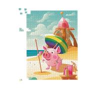Piglet On A Beach Holiday Jigsaw Puzzle Warren Reed - Designer Yellow 1000 Piece