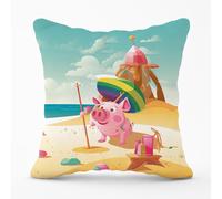 Piglet On A Beach Holiday Outdoor Cushion Warren Reed - Designer Yellow 60cm x 60cm