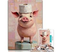 Piglet Playing with Toilet Paper Jigsaw Puzzles for Teenagers 1000 Piece Puzzle,Help The Brain Exercise Addictive Toys to Cultivate Patience A Work of Art 50x75cm