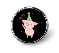 Piglet WithParty Hat Round Lapel Pin Brooches Badge Holder for Clothes Bags Backpack Hats