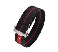 PIGLOLKINY 18/20/22mm Canvas Nylon Strap For Omega For MoonSwatch Ribbed Watch Band Folding Buckle Bracelet(Black Red Buckle1,18mm)