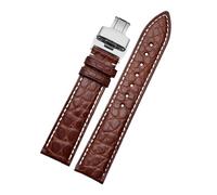 PIGLOLKINY Crocodile Leather Strap Fit For Longines For Omega For Rossini For Citizen For Tissot Butterfly Class Watch Chain(White Black,16mm-width)