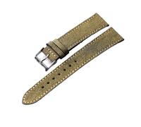 PIGLOLKINY Handmade Old Canvas Strap Vintage Style Men Watch Bracelet 18-22MM Black Green Sticker Cowhide Leather(A Silver buckle,18mm)