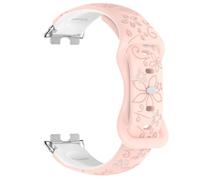 PIGLOLKINY Silicone 3D Engraved Flower Bracelet For Huawei Band 8 9 10 Strap Smart Watch Breathable Watchband(Sand Pink White)