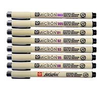 Pigma Micron Sakura 003.005,01,02,03,05,08 Brush, Black 8 All Feathers Made in Japan (France Import)