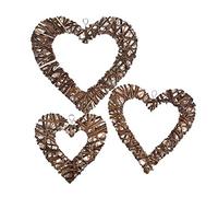 PIGMAMA 3 PCS Wicker Heart Ornament,Willow Wall Hanging for Wedding Apartment Dorm Room Decoration