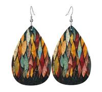 Pigment block Women's Teardrop Leather Earrings - Lightweight PVC Dangle Earrings, 925 Silver Hooks, Double-Sided Prints | Hypoallergenic Gift