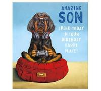 Pigment Productions Amazing Son Funny Birthday Card - Happy Place - Dog With Headphones and Game Controller - Eco-Friendly