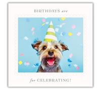 Pigment Productions Birthday Card for Women, Girls, Teens - Funny Cute Dog and Confetti Design - Colourful Birthday Greeting Card