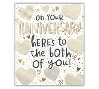 Pigment Productions Both of You Anniversary Card - Happy Anniversary Card for a Special Couple with Contemporary Gold Heart Design and an Embossed Foil Finish