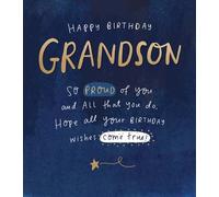 Pigment Productions Grandson 'Happy Birthday' Greetings Card - Wishes Come True - From The 'The Happy News' Range - Embossed With A Gold Foil Finish - For Him