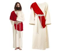 Pigmiss Men's Jesus Christ Adult Costume Set with Scarf Waistband Ancient Greek Robe Medieval Missionary Costume Easter Halloween, XXL