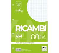 Pigna 00629064M, Unreinforced, 4M Strip, 4 mm Squares for 4th and 5th Grades, 80 g/m² Paper, 80 g/m², Pack of 80 Sheets
