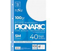 Pigna 02222375M, Replacement with Reinforced Band, 5M Strip, 5mm Squares for 2nd and 3rd Grade, 100gsm Paper, 40 Sheets Pack