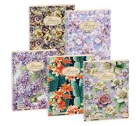 Pigna, Maxi Notebooks Spiralati Nature Flowers, A4 22 x 29.7 cm, with 4 Holes and Micro-Perforation, 1R Interior, Lines, 80 g, Recycled Paper, Assorted Subjects, 5