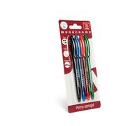 Pigna, Semi-Gel Ink Pen - Monochrome Line, Fluid Writing, Set of 4 (Black, Blue, Red, Green) - Elegant Design, Ideal for School and Office