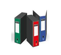 Pigna, Set of 3 Lever Arch Files, Size 28.5 x 33.5 cm, 8 cm Spine, with Case, UNIBLACK, 3 Assorted Colours (Blue, Red, Green)