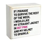 Pigort Pink Office Supplies If I Manage to Survive Wood Box Sign with Saying Desk Decor 4 x 4 Inch Funny Office Box Sign Wood Home Office Decor Coworker Gift (HOT PINK)