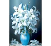 pigpigboss Blue Lily Vase Diamond Painting Art Kits, 5D Full Round Drill Lily Flower Diamond Embroidery Dots for Adult Beginner Home Wall Office Decor (11.8 x 15.7 inches)