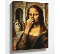 PIGPIGFLY Mona Lisa in Toilet Parody Poster - 30x40cm Framed Canvas Wall Art, Satirical Bathroom Decor, Funny Classic Art Remix