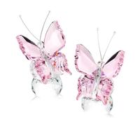 PIGPIGFLY Twin Crystal Butterfly Ornaments Set - Elegant Glass Animals for Home Decor, Women's Living Room Decorative Accessories(Pink)