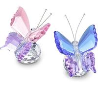 PIGPIGFLY Twin Crystal Butterfly Ornaments Set - Elegant Glass Animals for Home Decor, Women's Living Room Decorative Accessories(Pink Purple)