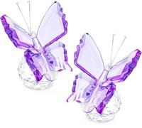 PIGPIGFLY Twin Crystal Butterfly Ornaments Set - Elegant Glass Animals for Home Decor, Women's Living Room Decorative Accessories(Purple)