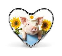 Pigs Fence Daisy Sunflower Cute Brooch Badge Metal Heart Shaped Lapel Pins for Men Women Clothes Bag Hat Jewelry Accessories