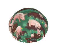 Pigs In Farm Double Layer Waterproof Shower Cap, Extra Large Soft Elastic Band, Reusable Bath Cap For Women Men,Full Print Design