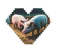 Pigs in Farm Print Art Brick Puzzle Heart Shaped DIY Building Blocks Set 3D Jigsaw Home Decor 82 Pieces