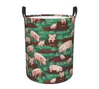 Pigs In Farm Print Round Laundry Basket With Handles Waterproof Laundry Hamper For Bathroom Circular Storage Basket