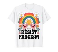 Pigs Resist Fascism Retro Groovy Rainbow No Kings Hippie T-Shirt