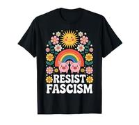 Pigs Resist Fascism Retro Groovy Rainbow No Kings Hippie T-Shirt