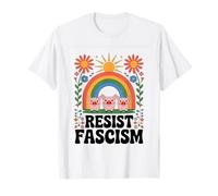 Pigs Resist Fascism Retro Groovy Rainbow No Kings Hippie T-Shirt