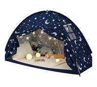 PIIKAGO Full Bed Tent for Kids, Full Size Bed Canopy with Star Lights, Privacy Space Blackout Sleeping Tents, Indoor Breathable Portable Floor Bed Tent for Boys and Girls, Dark Moon & Stars