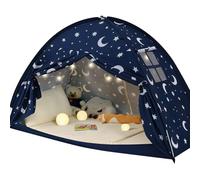 PIIKAGO Twin Bed Tent for Kids, Twin Size Bed Canopy with Star Lights, Privacy Space Blackout Sleeping Tents, Indoor Breathable Portable Floor Bed Tent for Boys and Girls, Dark Moon & Stars