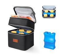 PIIOSER Breast Milk Storage Cooler Bag with Ice Pack, Fits 4 Baby Bottles Up to 5 Ounce, Small Insulated Breastmilk Cooler Travel Bag with Handle Buckle for Nursing & Working Mom Daycare, Black