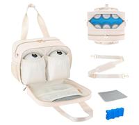 PIIOSER Breastmilk Cooler Bag with Ice Pack, Fits 6 Baby Bottles Up to 9 Ounce, Insulated Bottle Travel Bags with Shoulder Strap-Wearable Breast Pump Carrying Case for Nursing & Working Moms (Cream)
