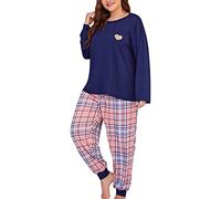 Pijamas Women Set Womens Long Sleeve Pyjamas Set Women Plus Size Grid Print Loungewear Long Pants Two S Summer Pyjamas Loungewear Sets For Navy Xxl