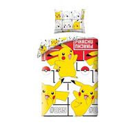 Pikachu Pokémon Single Duvet Cover 140x200 + Pillowcase 65x65 100% Cotton | Reversible bedding | Natural cotton breathable Oeko-Tex | Official Pokémon licence | Age 4-12 | Gift idea | Machine washable