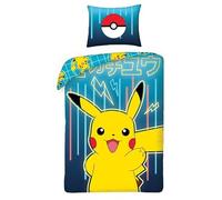 Pikachu Pokémon Single Duvet Cover 140x200 + Pillowcase 65x65 | Reversible bedding | Soft microfibre quick dry | Official Pokémon licence | Age 4-12 | Gift idea | Machine washable