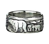 PikaLF Bear Ring for Men, Cute Polar Bear Ring, Nordic Viking Bear Head Ring, Vintage Bear Totem Amulet Ring, Hip Hop Biker Ring, Punk Animal Bear Jewelry Gift for Men Boys, 17.3, NO